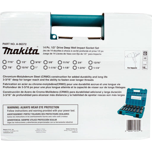 Makita (A - 96372) 14 Pc. 1/2" Drive Deep Well SAE Impact Socket Set - Pacific Power Tools