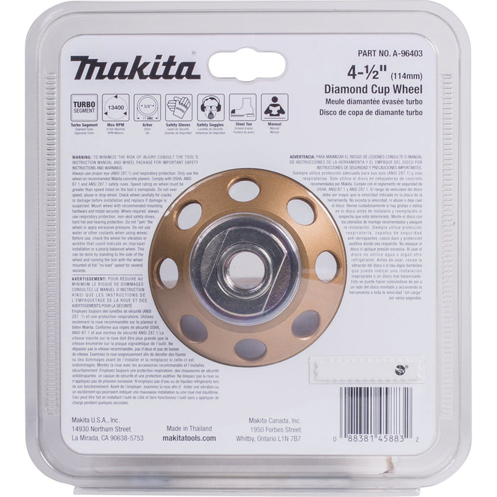 Makita (A - 96403) 4 - 1/2" Low - Vibration Diamond Cup Wheel, 8 Segment Turbo - Pacific Power Tools