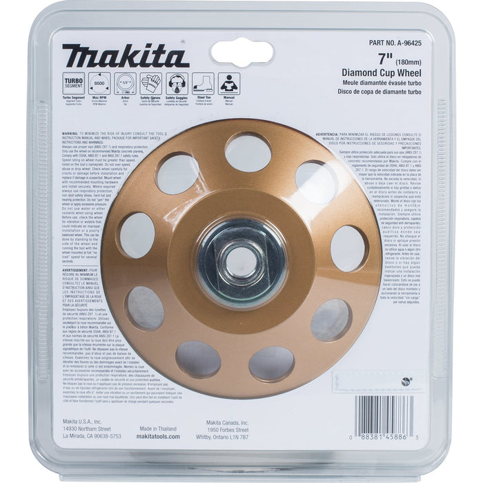 Makita (A - 96425) 7" Low - Vibration Diamond Cup Wheel, 24 Segment Turbo - Pacific Power Tools