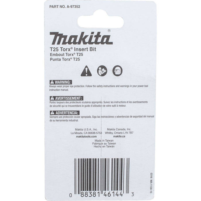 Makita (A - 97352) ImpactX™ T25 Torx® 1″ Insert Bit, 25/pk - Pacific Power Tools