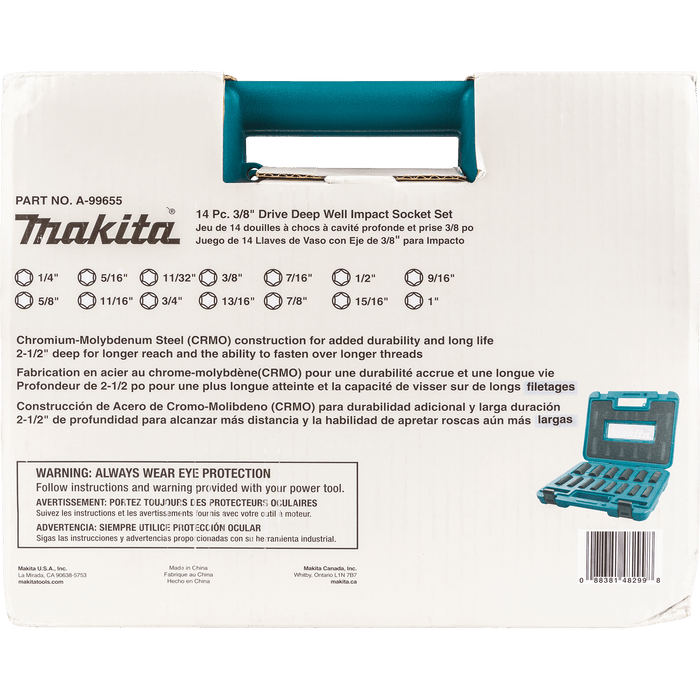 Makita (A - 99655) 14 Pc. 3/8" Drive Deep Well SAE Impact Socket Set - Pacific Power Tools