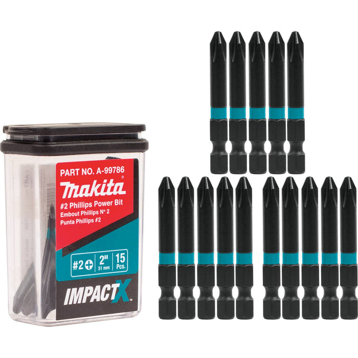 Makita (A - 99786) ImpactX™ 2 Phillips 2″ Power Bit, 15/pk - Pacific Power Tools