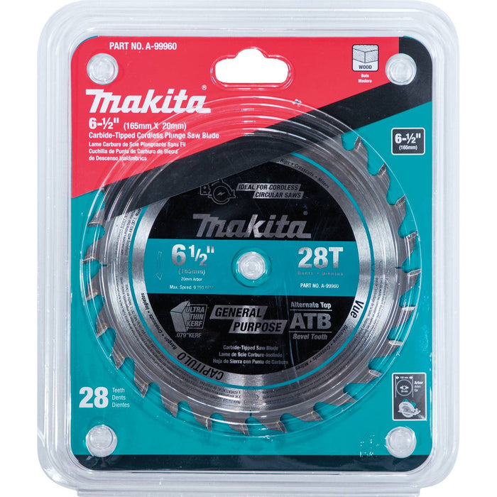 Makita (A - 99960) 6‑1/2" 28T Carbide‑Tipped Cordless Plunge Saw Blade - Pacific Power Tools