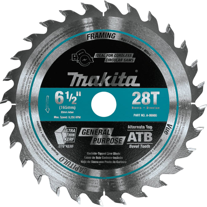 Makita (A - 99960) 6‑1/2" 28T Carbide‑Tipped Cordless Plunge Saw Blade - Pacific Power Tools