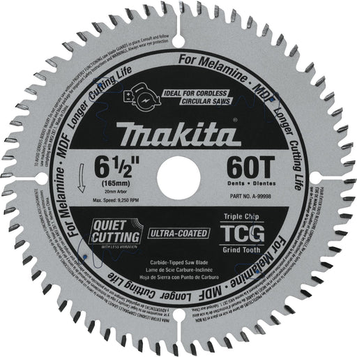 Makita (A - 99998) 6 - 1/2" 60T (TCG) Carbide - Tipped Plunge Saw Blade, MDF, Laminate - Pacific Power Tools