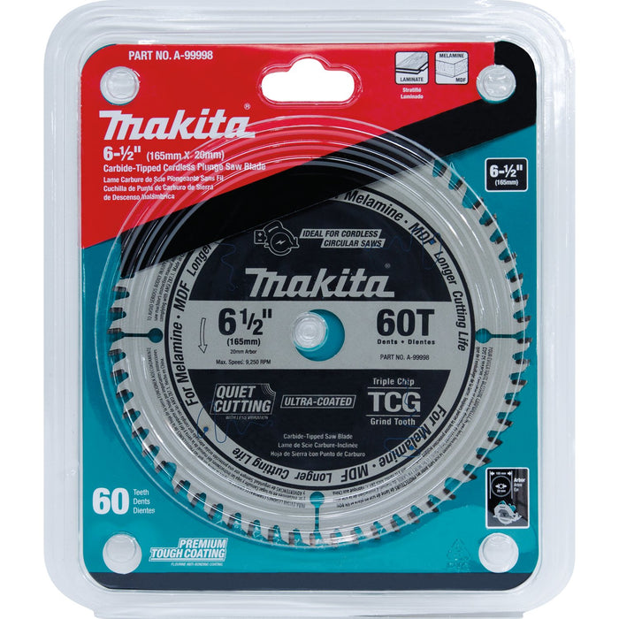 Makita (A - 99998) 6 - 1/2" 60T (TCG) Carbide - Tipped Plunge Saw Blade, MDF, Laminate - Pacific Power Tools