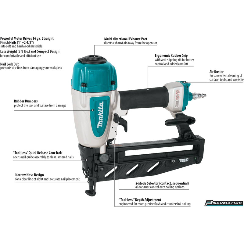 Makita (AF601 - R) 2 - 1/2" Straight Finish Nailer, 16 Ga., case - Pacific Power Tools