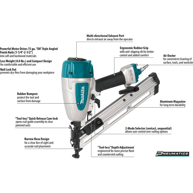 Makita (AF635) 2 - 1/2" Angled Finish Nailer, 34⁰, 15 Gauge - Pacific Power Tools