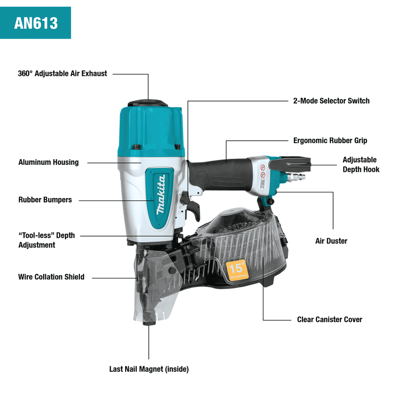 Makita (AN613 - R) 2 - 1/2" Siding Coil Nailer (Factory Reconditioned) - Pacific Power Tools