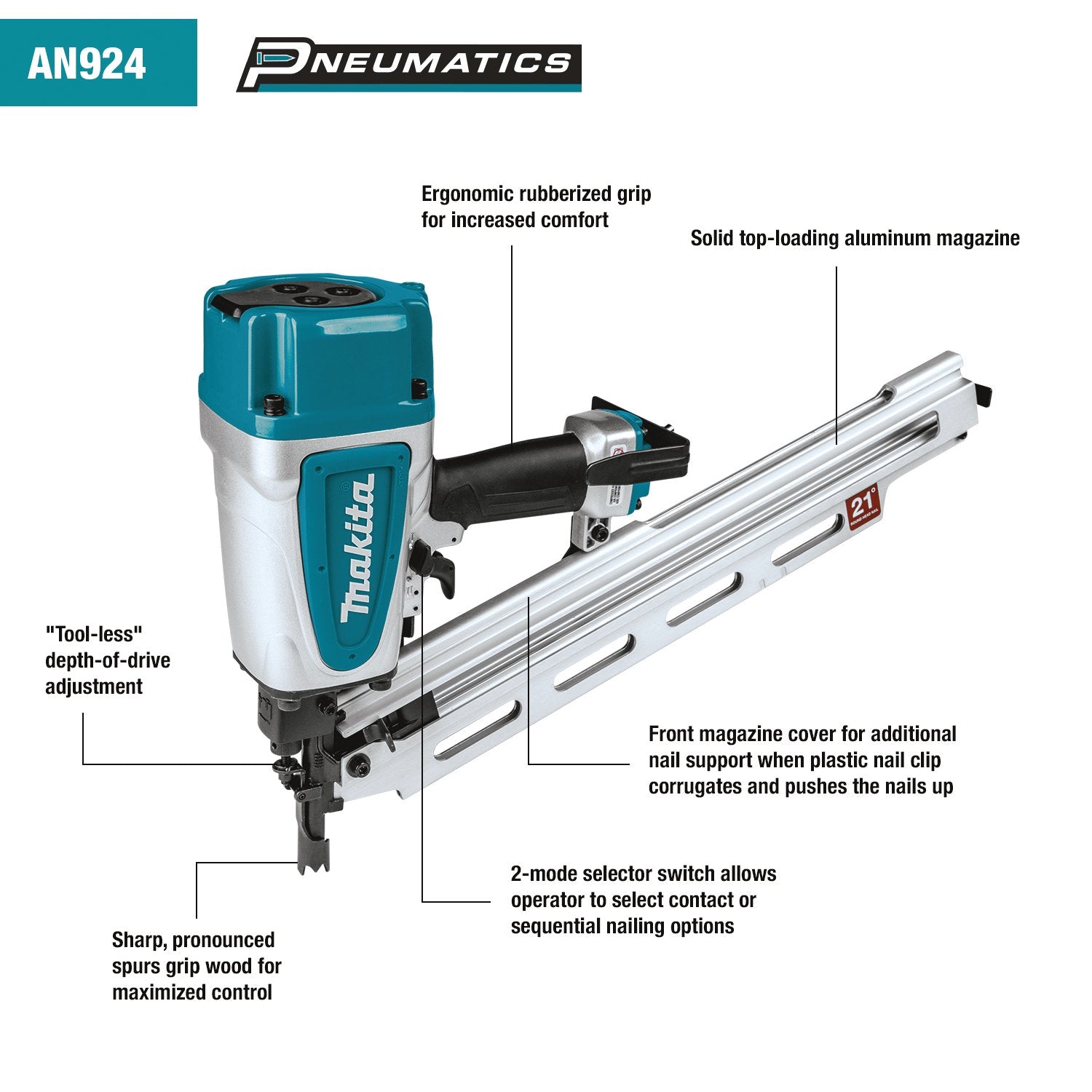 Makita (AN924) 21º Full Round Head 3 - 1/2
