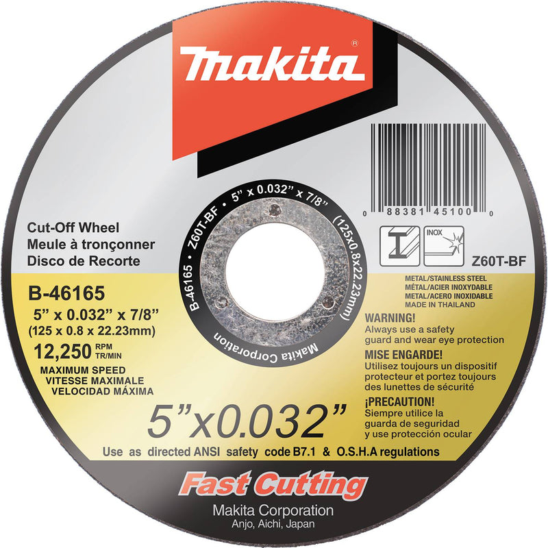 Makita (B - 46165) B - 46165 5" x .032" x 7/8" Ultra Thin Cut‑Off Wheel, Stainless - Pacific Power Tools