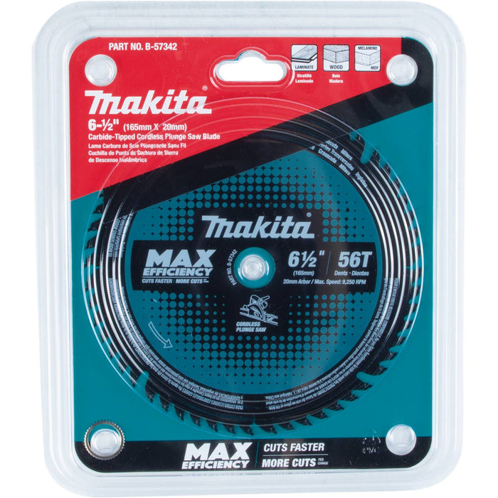 Makita (B - 57342) 6 - 1/2" 56T Carbide - Tipped Max Efficiency Plunge Saw Blade, Wood, MDF, Laminate - Pacific Power Tools