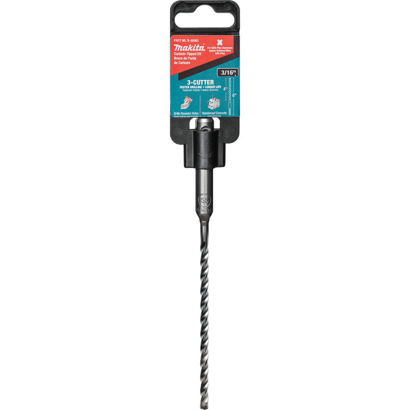 Makita (B - 60981) 3/16" x 6" SDS - PLUS Bit, 3 - Cutter - Pacific Power Tools