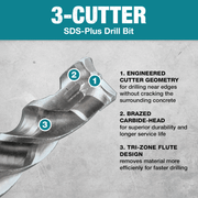 Makita (B - 61092) 3/8" x 18" SDS - PLUS Bit, 3 - Cutter - Pacific Power Tools