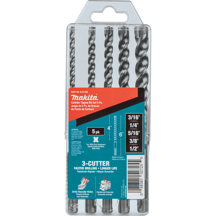 Makita (B - 61298) 5 Pc. SDS - PLUS Bit Set, 3 - Cutter - Pacific Power Tools