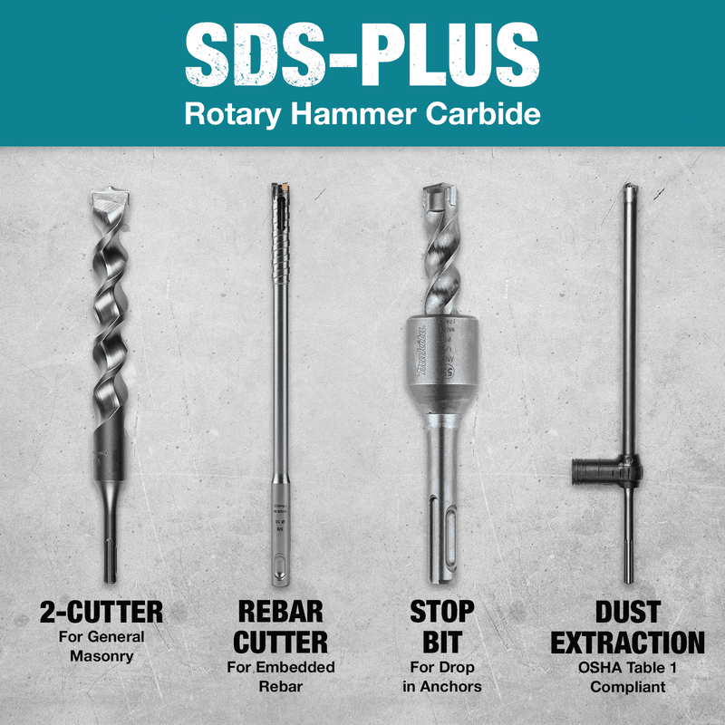 Makita (B - 61298) 5 Pc. SDS - PLUS Bit Set, 3 - Cutter - Pacific Power Tools