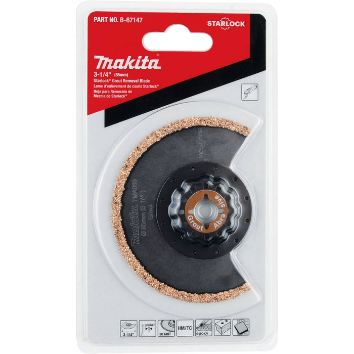 Makita (B - 67147) Starlock® Oscillating Multi - Tool 3 - 1/4" Hard Metal with Tungsten Carbide Coated Rim Grout Removal Blade, 30 Grit - Pacific Power Tools