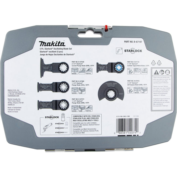 Makita (B - 67197) Starlock® Oscillating Multi - Tool 5 - Piece Accessory Cutting Blade Set with Case - Pacific Power Tools