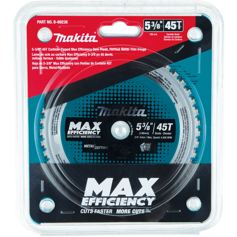 Makita (B - 69238) 5 - 3/8" 45T Carbide - Tipped Max Efficiency Saw Blade, Ferrous Metal - Thin Gauge - Pacific Power Tools