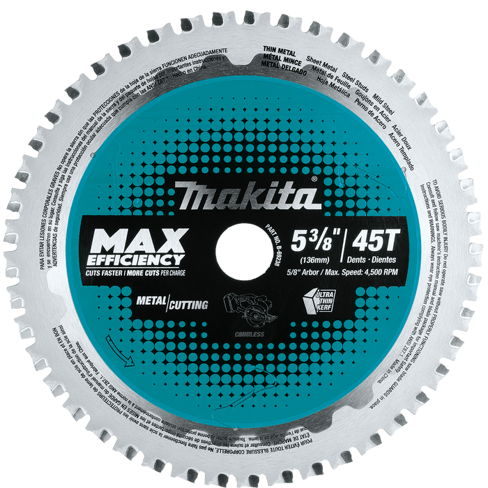 Makita (B - 69238) 5 - 3/8" 45T Carbide - Tipped Max Efficiency Saw Blade, Ferrous Metal - Thin Gauge - Pacific Power Tools