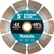 Makita 5-inch segmented diamond blade for masonry; fast cuts in concrete, block, brick, and pavers.