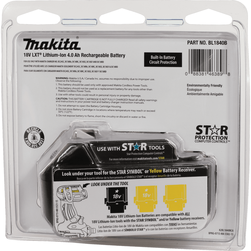 Makita (BL1840B) 18V LXT® Lithium - Ion 4.0Ah Battery - Pacific Power Tools
