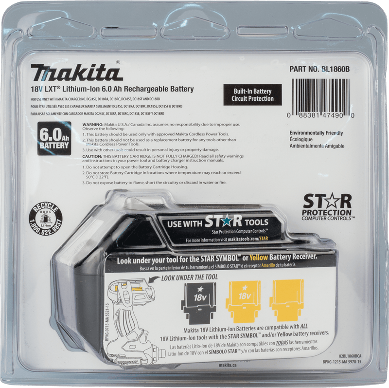 Makita (BL1860B) 18V LXT® Lithium - Ion 6.0Ah Battery - Pacific Power Tools