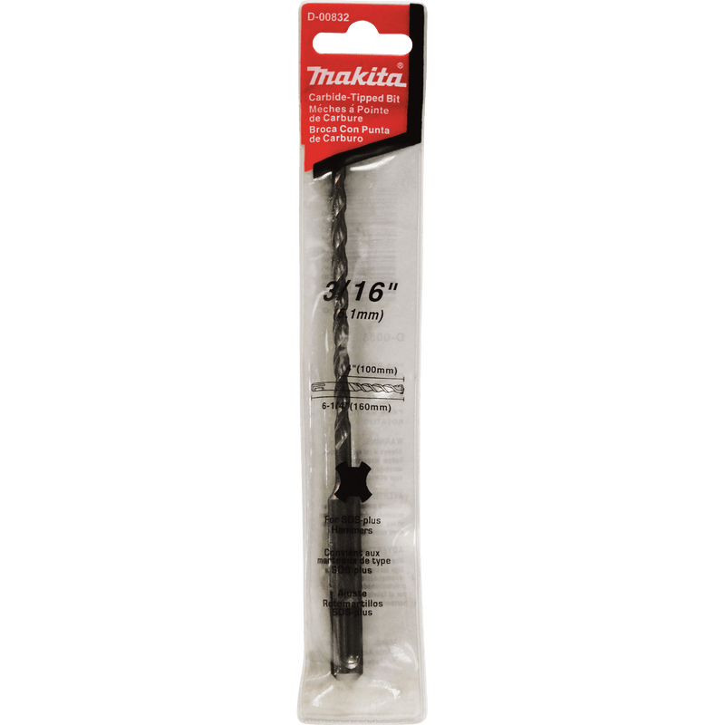 Makita (D - 00832 - 25) 3/16" x 6 - 1/4" SDS - PLUS Bit, 25/pk - Pacific Power Tools