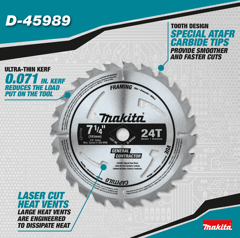Makita (D - 45989) 7 - 1/4" 24T Carbide - Tipped Circular Saw Blade - Pacific Power Tools