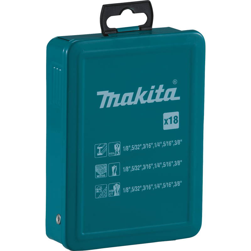 Makita (D - 59178) 18 Pc. Assorted Drill Bit Set, Metal, Wood, Masonry, Straight Shank - Pacific Power Tools