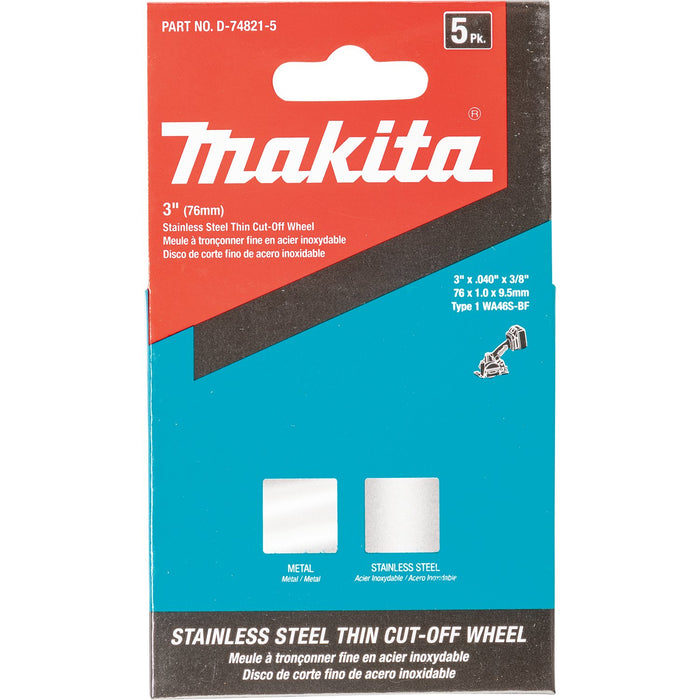 Makita (D - 74821 - 5) 3" INOX Thin Cut - Off Wheel, 5/pk - Pacific Power Tools