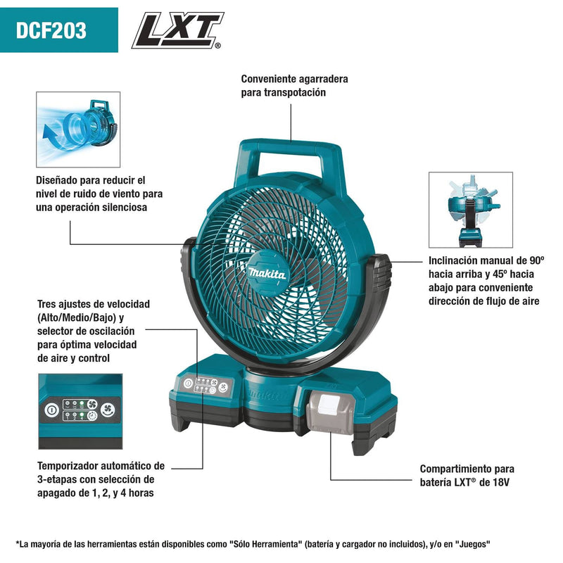 Makita (DCF203Z) 18V LXT® Lithium‑Ion Cordless/Corded 9‑1/4" Fan, Tool Only - Pacific Power Tools
