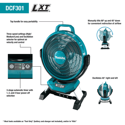 Makita (DCF301Z - R) 18V LXT® Lithium - Ion Cordless/Corded 13" Fan (Tool Only) (Factory Reconditioned) - Pacific Power Tools