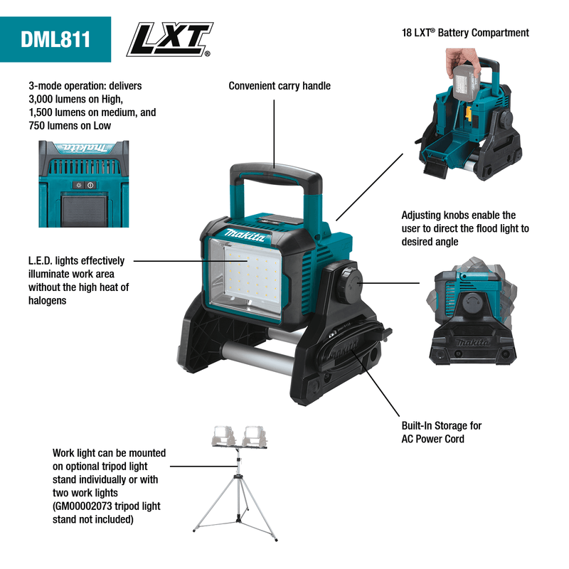 Makita (DML811) 18V LXT® Lithium - Ion Cordless/Corded Work Light (Light Only) - Pacific Power Tools