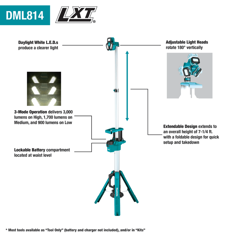 Makita (DML814) 18V LXT® Tower Work/Multi - Directional Light (Light Only) - Pacific Power Tools