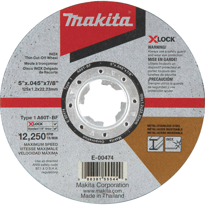 Makita (E - 00474) X - LOCK 5" x .045" x 7/8" General Purpose 60 Grit Thin Metal & Stainless Cut‑Off Wheel - Pacific Power Tools