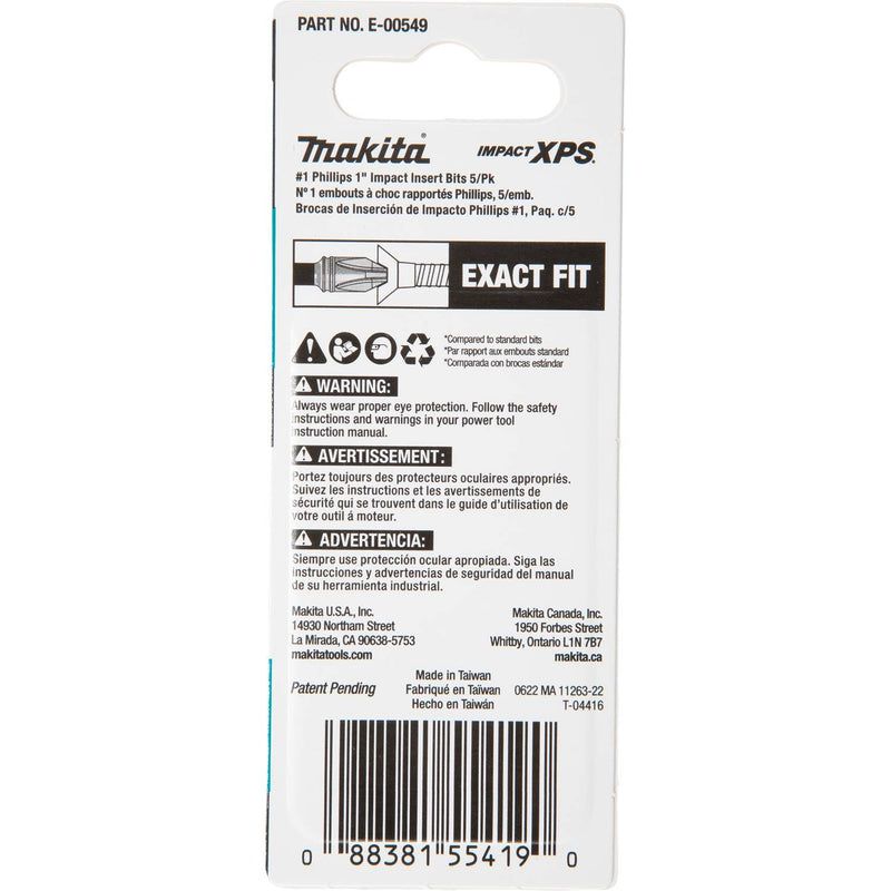 Makita (E - 00549) Impact XPS® 1 Phillips 1" Insert Bit, 5/pk - Pacific Power Tools