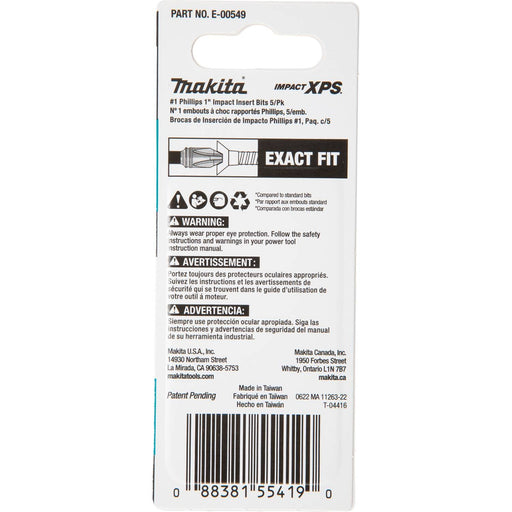 Makita (E - 00549) Impact XPS® 1 Phillips 1" Insert Bit, 5/pk - Pacific Power Tools