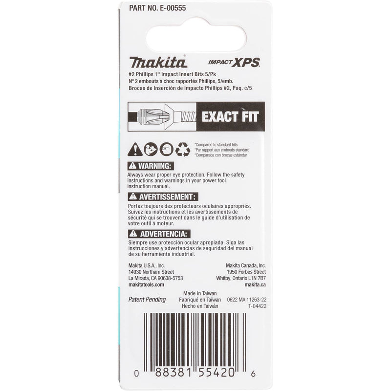 Makita (E - 00555) Impact XPS® 2 Phillips 1" Insert Bit, 5/pk - Pacific Power Tools