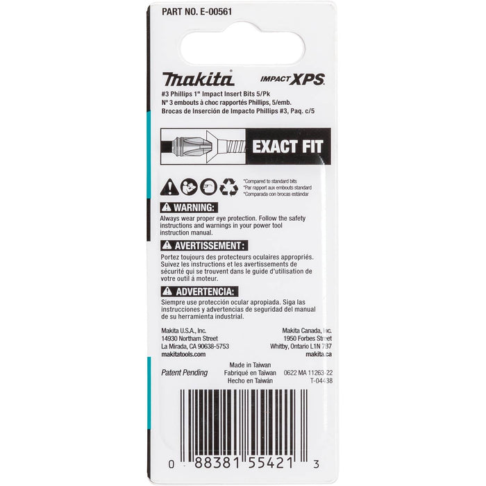Makita (E - 00561) Impact XPS® 3 Phillips 1" Insert Bit, 5/pk - Pacific Power Tools