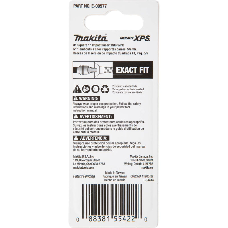 Makita (E - 00577) Impact XPS® 1 Square 1" Insert Bit, 5/pk - Pacific Power Tools