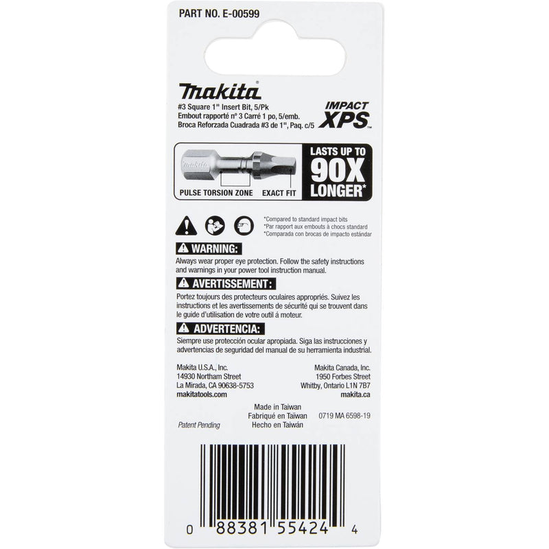 Makita (E - 00599) Impact XPS® 3 Square 1" Insert Bit, 5/pk - Pacific Power Tools