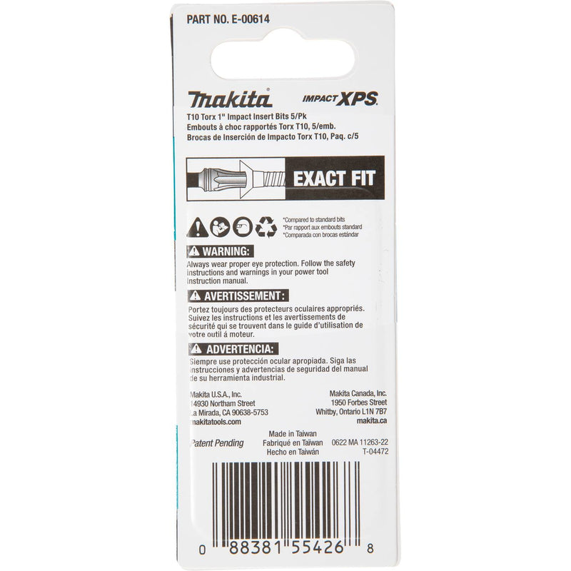 Makita (E - 00614) Impact XPS® T15 Torx 1" Insert Bit, 5/pk - Pacific Power Tools