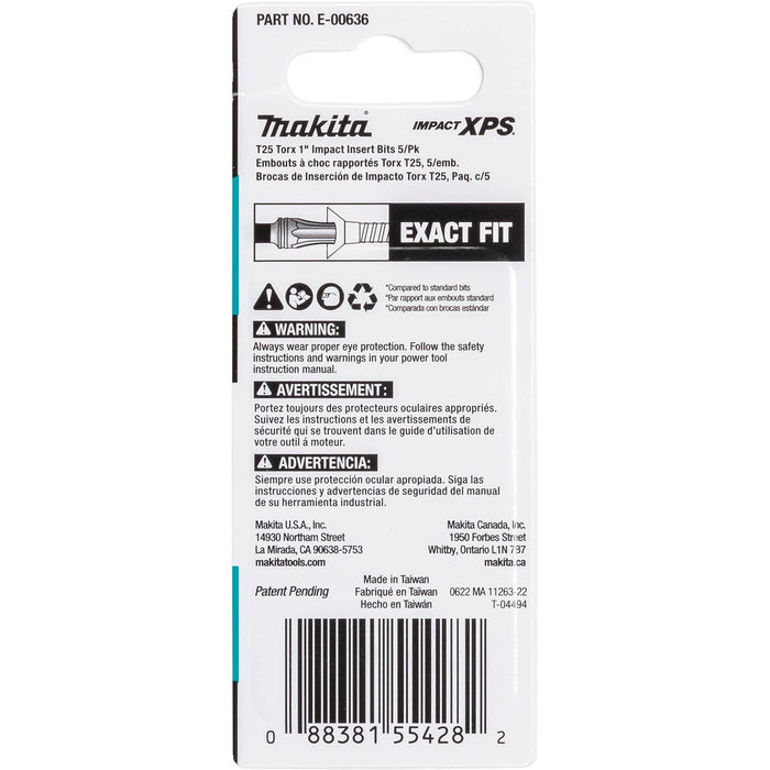 Makita (E - 00636) Impact XPS® T25 Torx 1" Insert Bit, 5/pk - Pacific Power Tools
