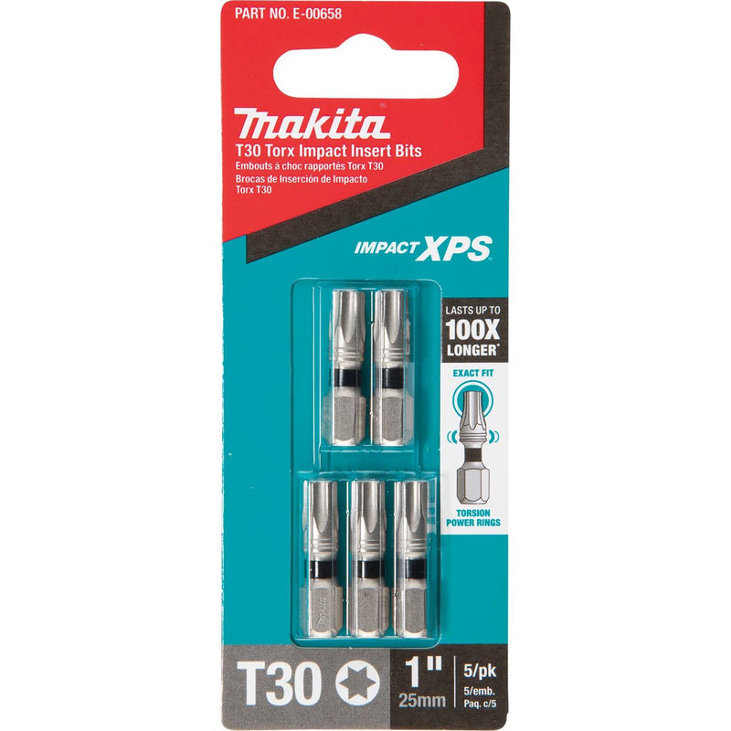 Makita (E - 00658) Impact XPS® T30 Torx 1" Insert Bit, 5/pk - Pacific Power Tools