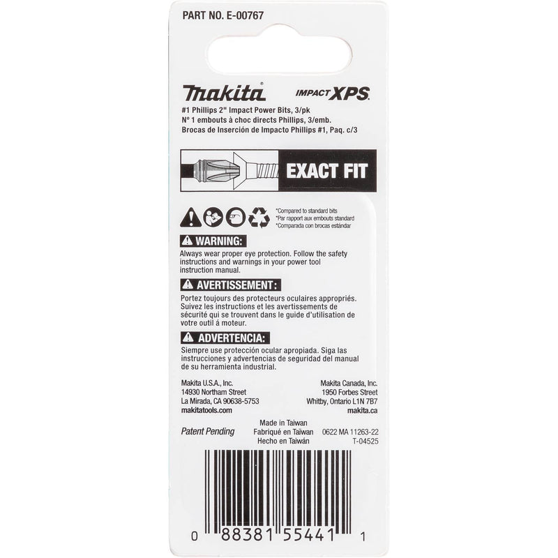 Makita (E - 00767) Impact XPS® 1 Phillips 2" Power Bit, 3/pk - Pacific Power Tools