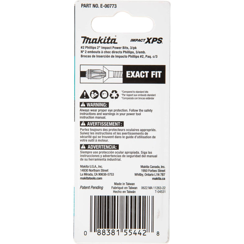 Makita (E - 00773) Impact XPS® 2 Phillips 2" Power Bit, 3/pk - Pacific Power Tools