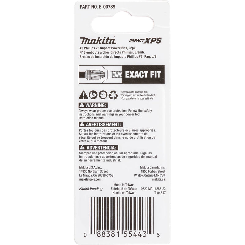 Makita (E - 00789) Impact XPS® 3 Phillips 2" Power Bit, 3/pk - Pacific Power Tools