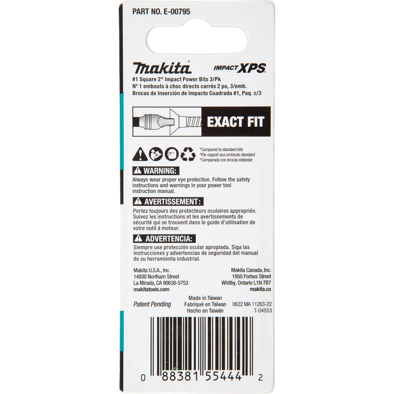 Makita (E - 00795) Impact XPS® 1 Square 2" Power Bit, 3/pk - Pacific Power Tools