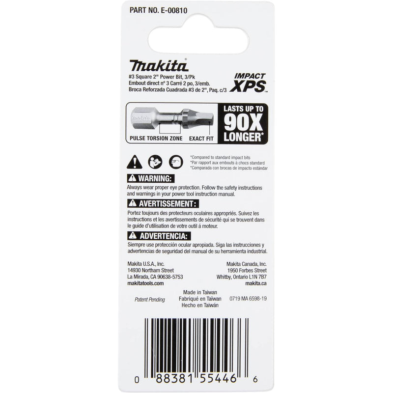 Makita (E - 00810) Impact XPS® 3 Square 2" Power Bit, 3/pk - Pacific Power Tools